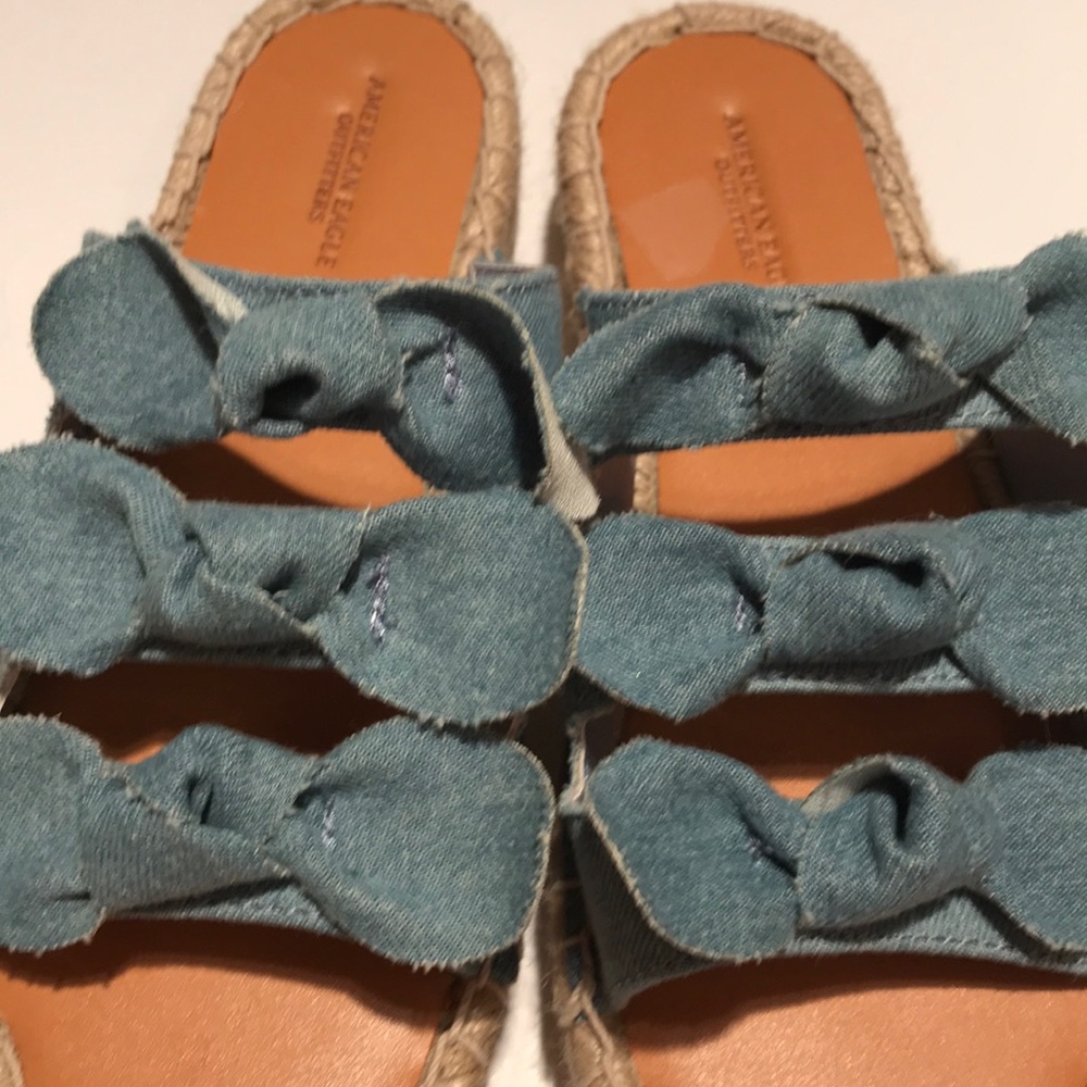 NWT American eagle denim bow wedge sandals 7 - Picture 11 of 12
